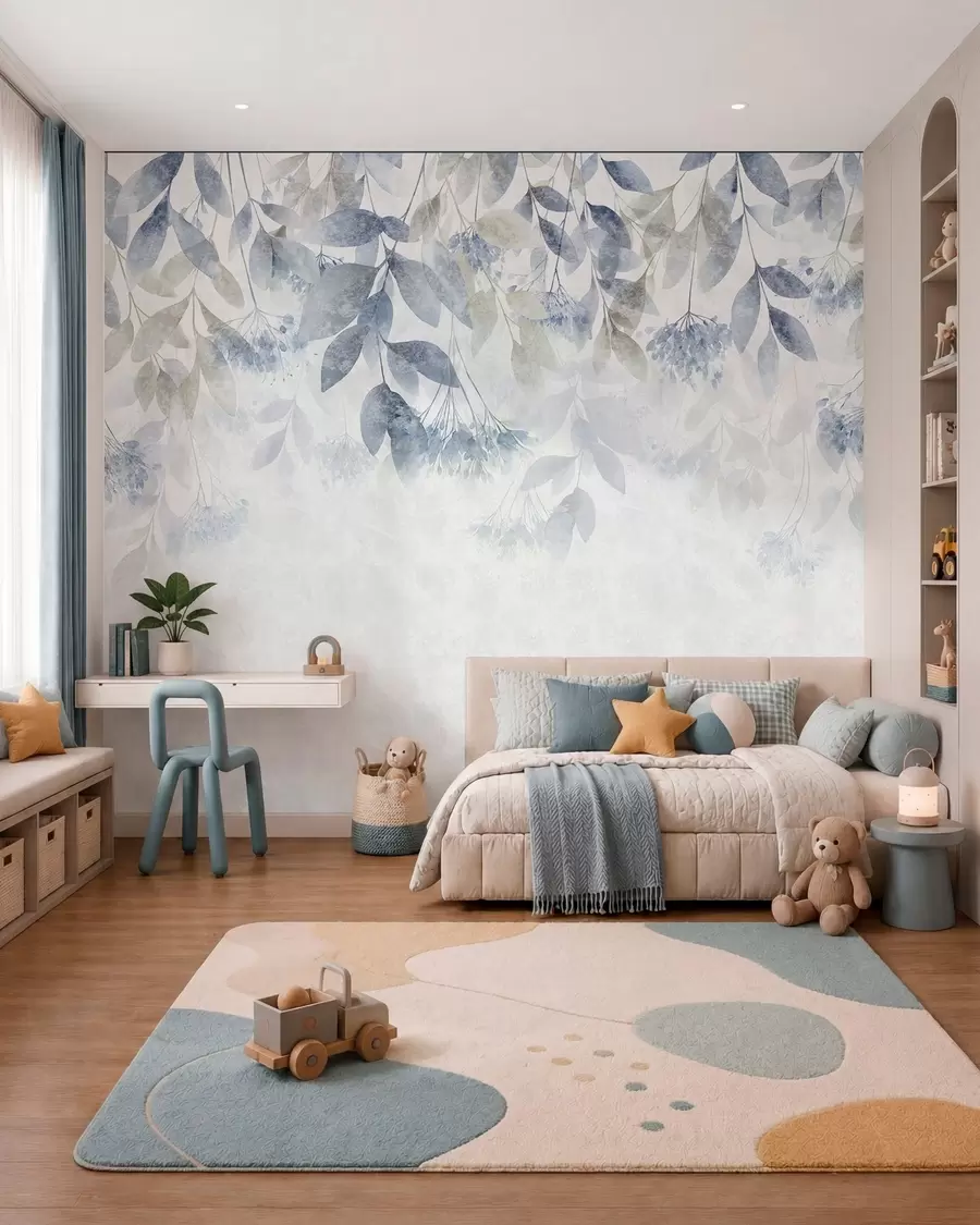 wall murals Leaf Waterfall in Denim Blue w05565v1