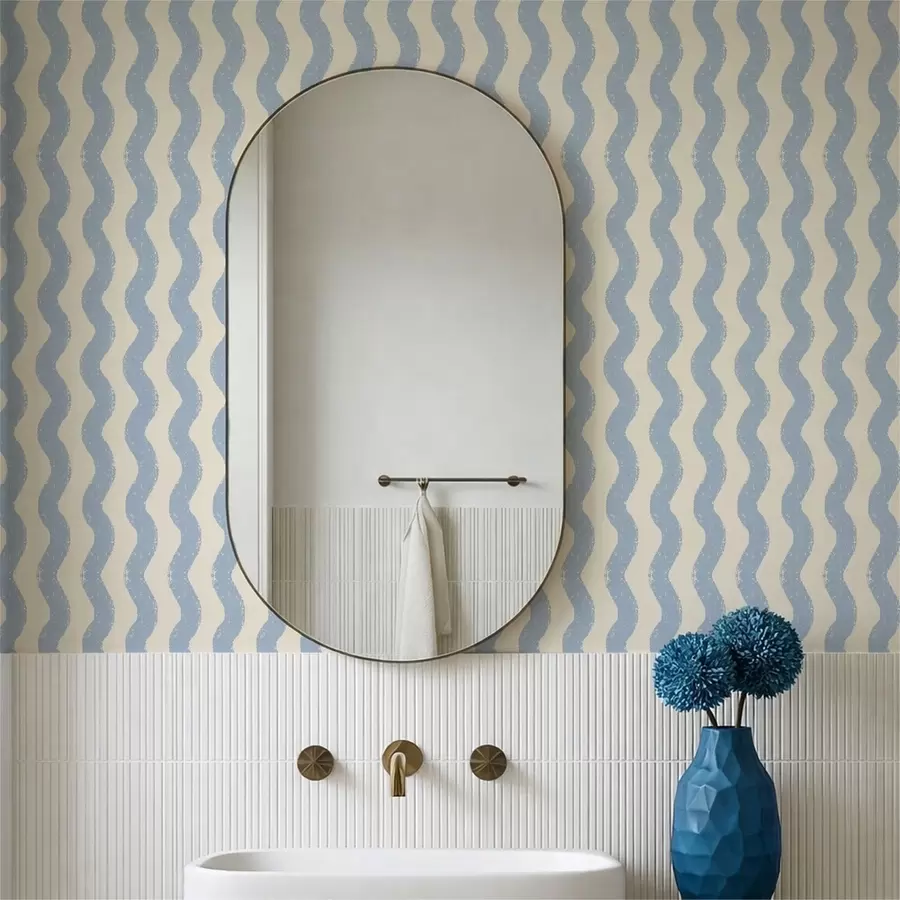 wall murals Wavy light blue pattern on light background a01188