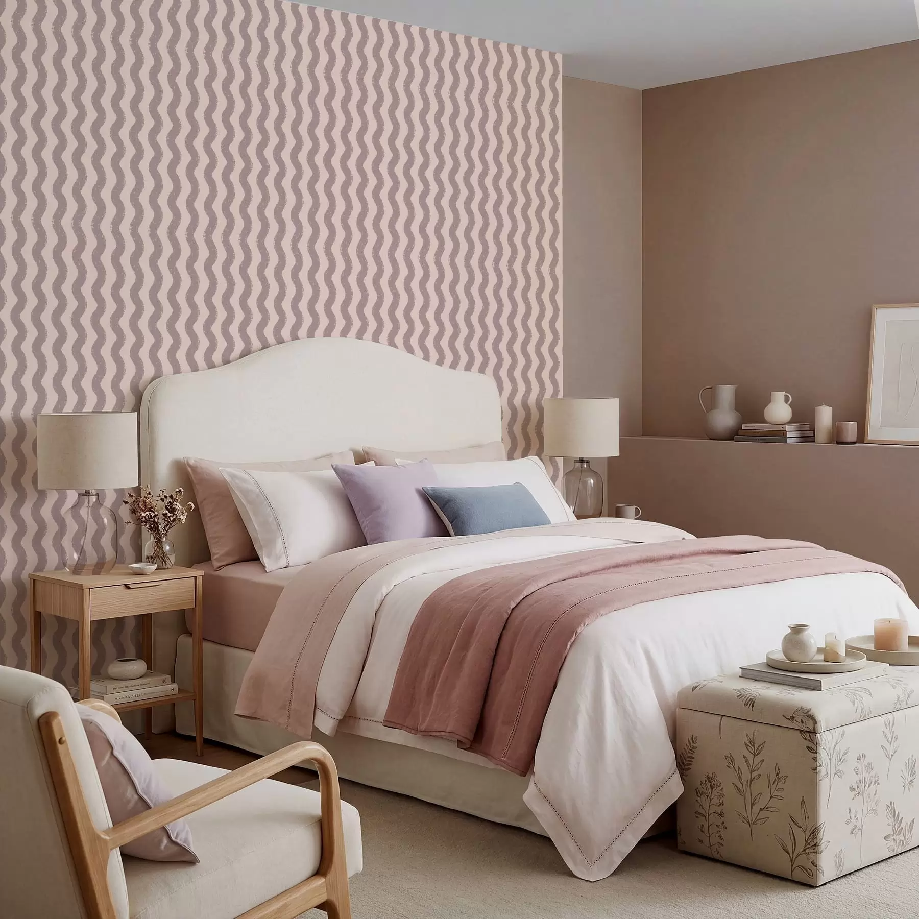 wall murals Wavy dusty pink pattern on light background a01188v4
