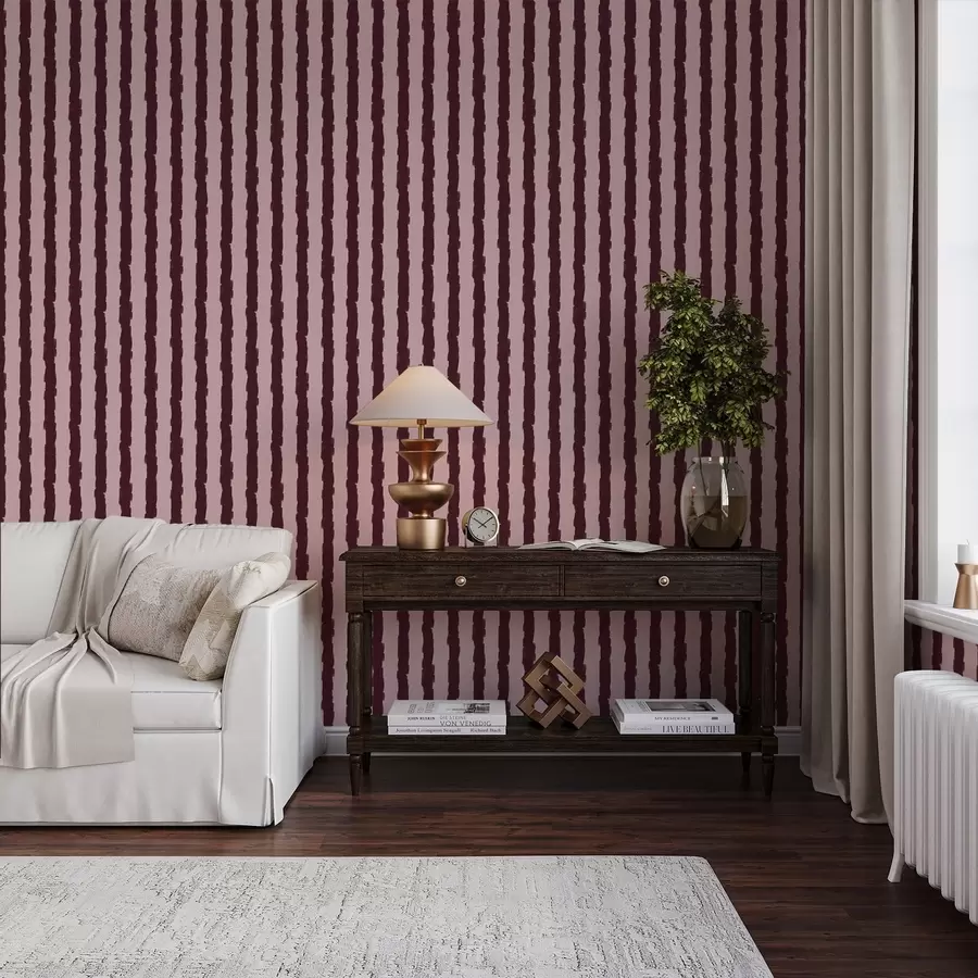 wall murals Burgundy vertical brush strokes on pink background a01191v2