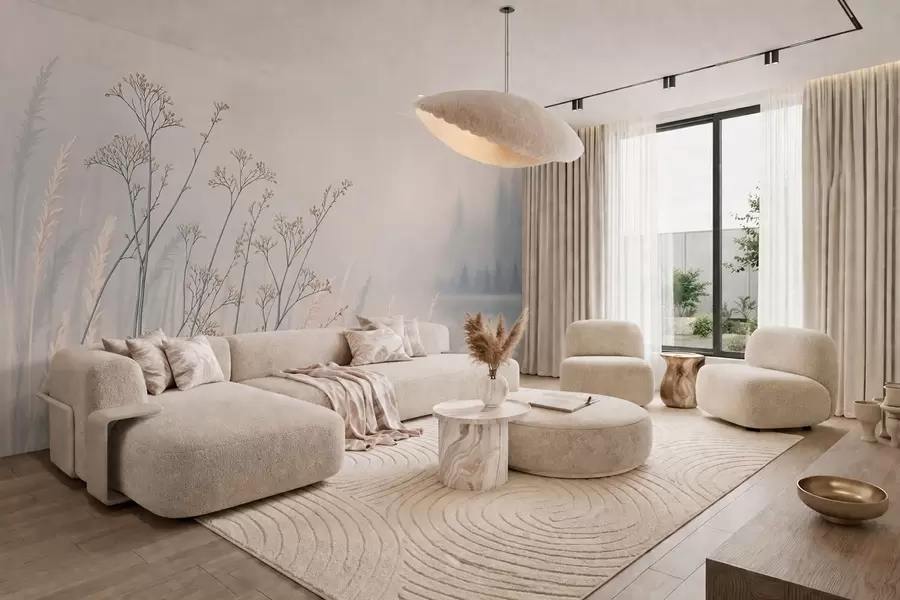 wall murals Meadow grasses by water in misty landscape w05534