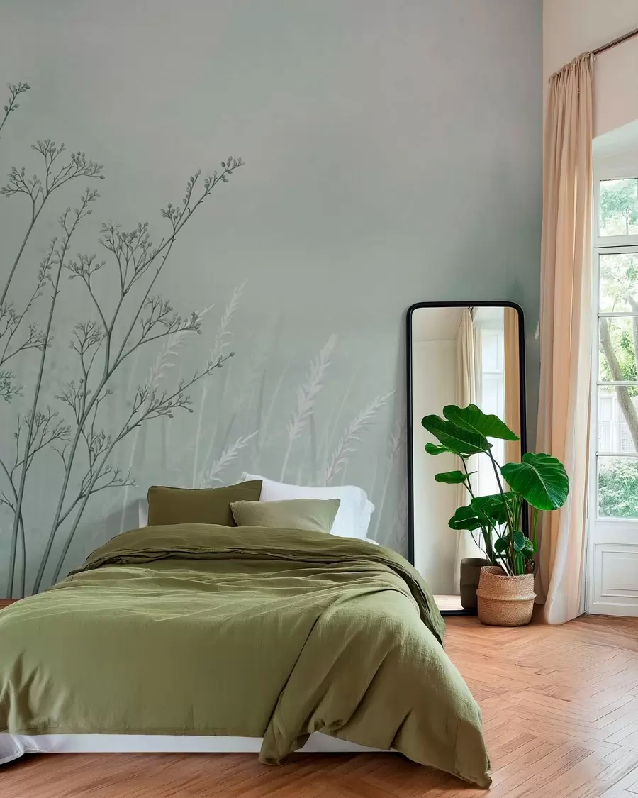 wall murals Thin grass stems on blurred natural background w05534v1