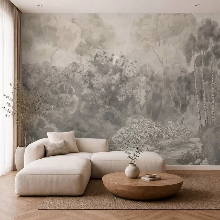 wall murals Light-toned forest landscape with river w05542