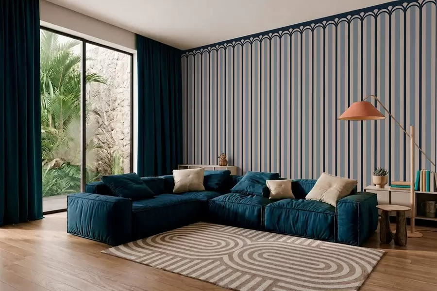 wall murals Vertical ornament in cream and blue tones w05610