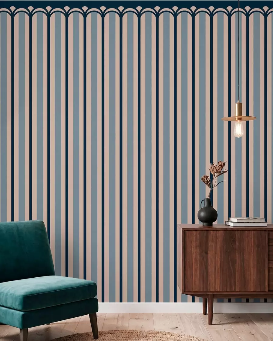 wall murals Vertical ornament in cream and blue tones w05610