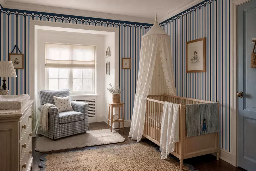 wall murals Vertical ornament in cream and blue tones w05610