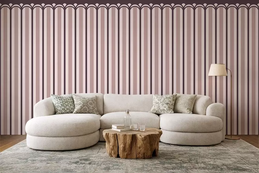 wall murals Vertical ornament in cream and plum tones w05610v2