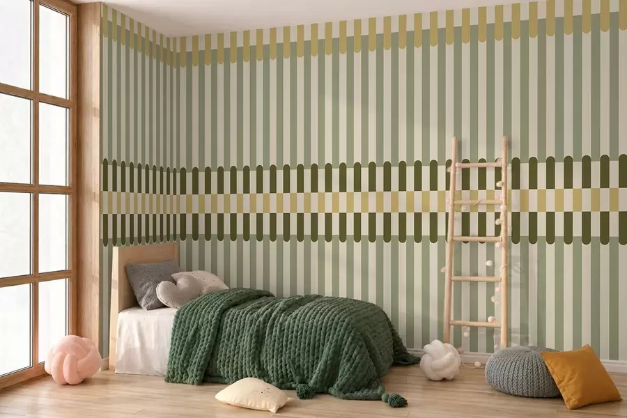 wall murals Striped pattern in green and sand tones w05150
