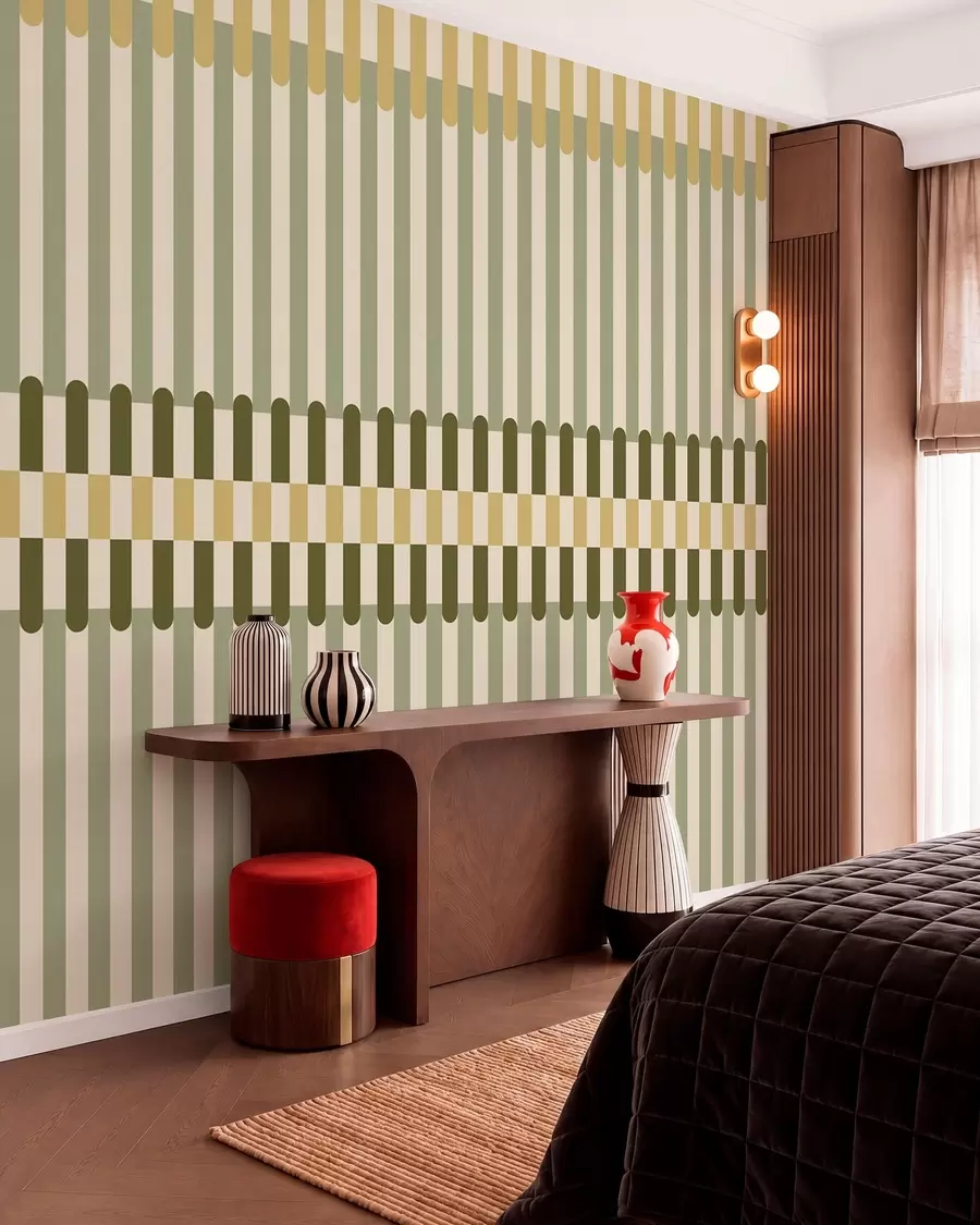wall murals Striped pattern in green and sand tones w05150
