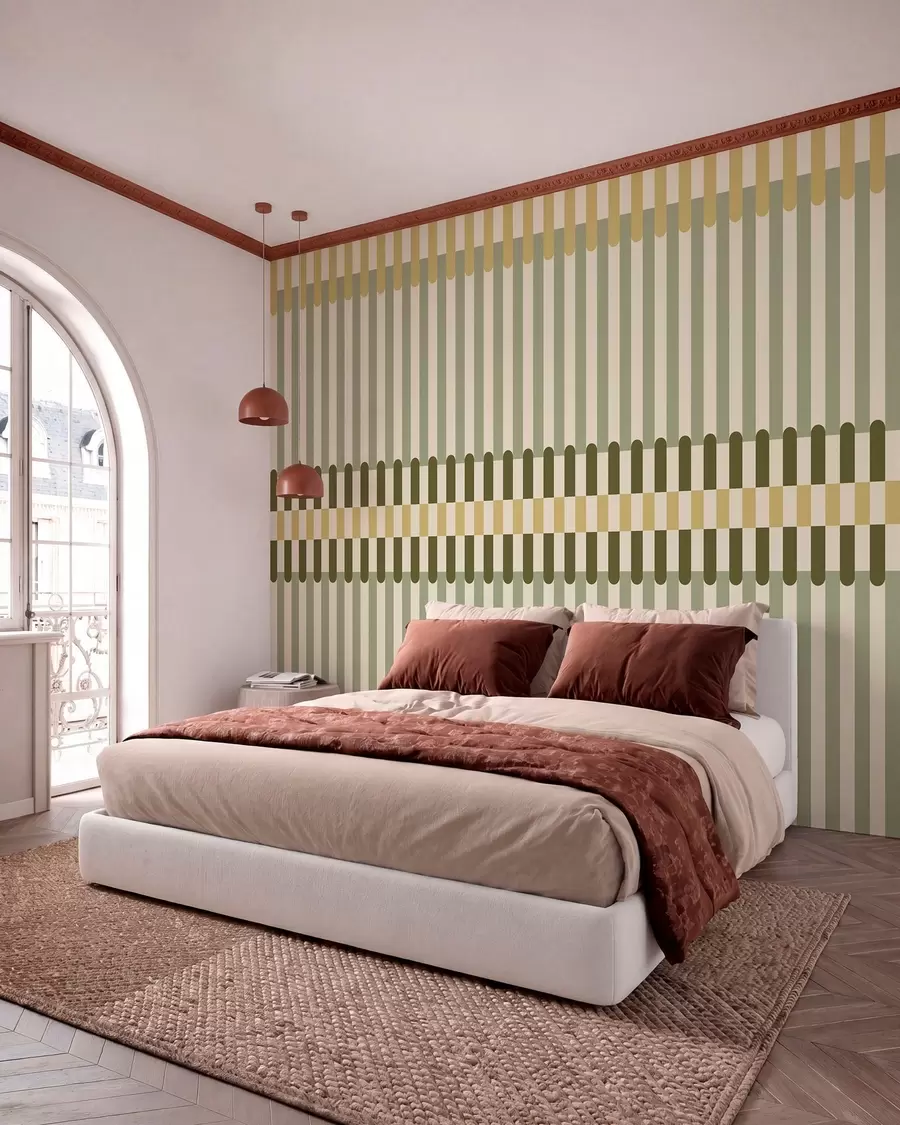 wall murals Striped pattern in green and sand tones w05150
