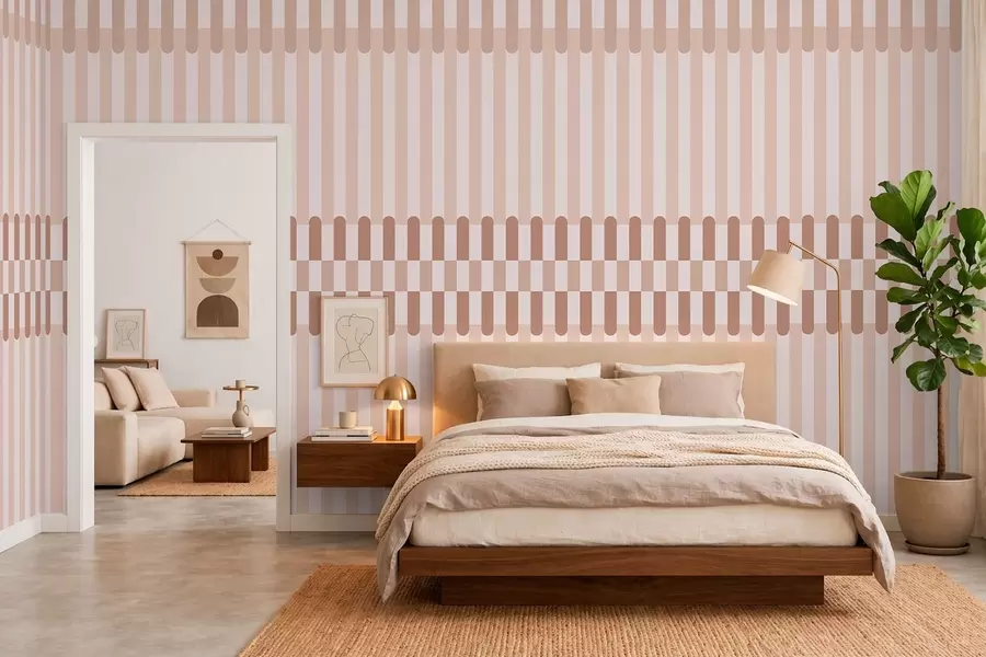 wall murals Striped pattern in light pink tones w05150v1