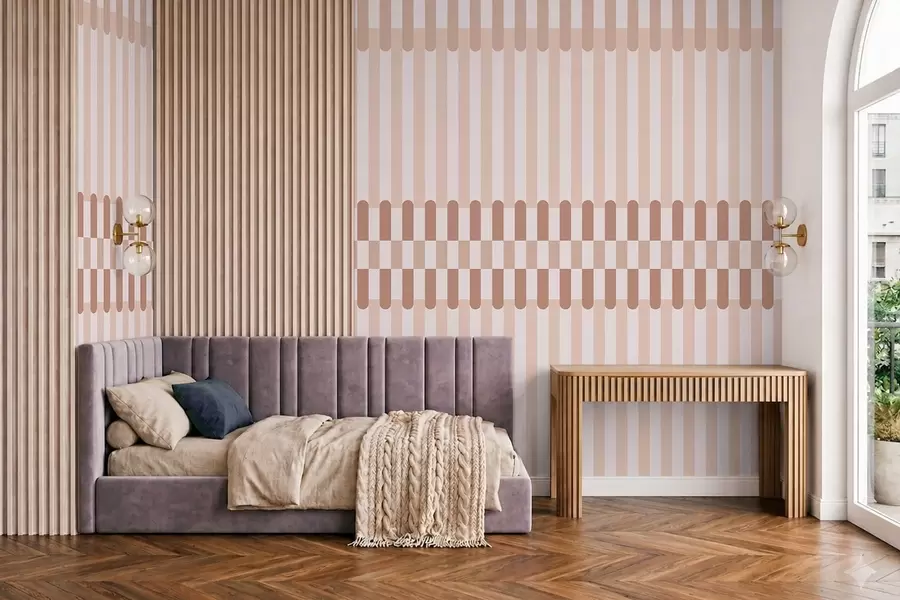 wall murals Striped pattern in light pink tones w05150v1