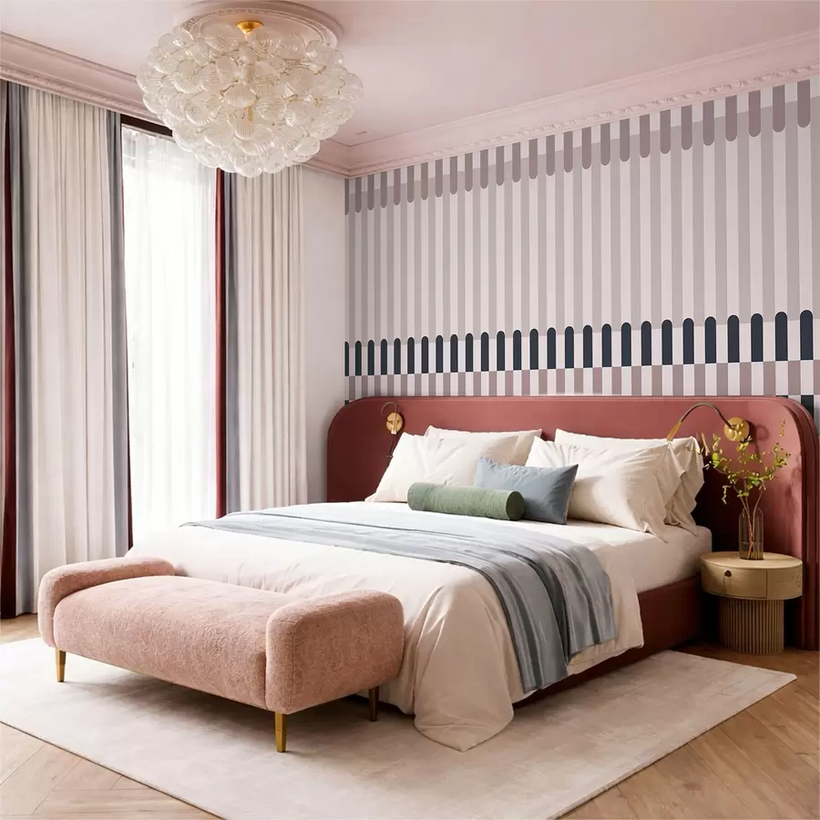 wall murals Striped pattern in cream and dark blue tones w05150v2