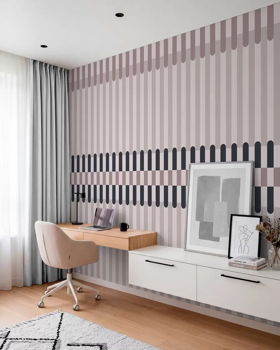 wall murals Striped pattern in cream and dark blue tones w05150v2