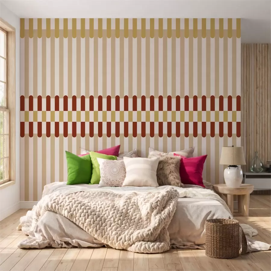 wall murals Striped pattern in beige and terracotta tones w05150v3