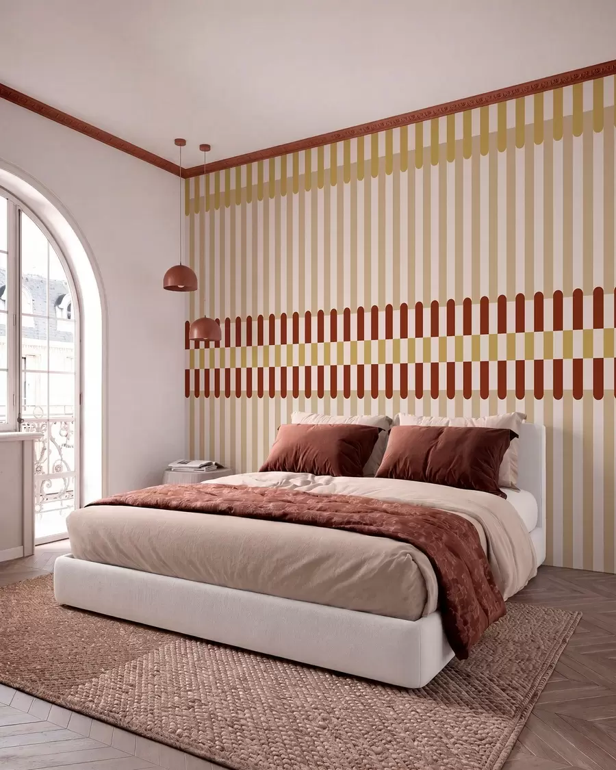 wall murals Striped pattern in beige and terracotta tones w05150v3