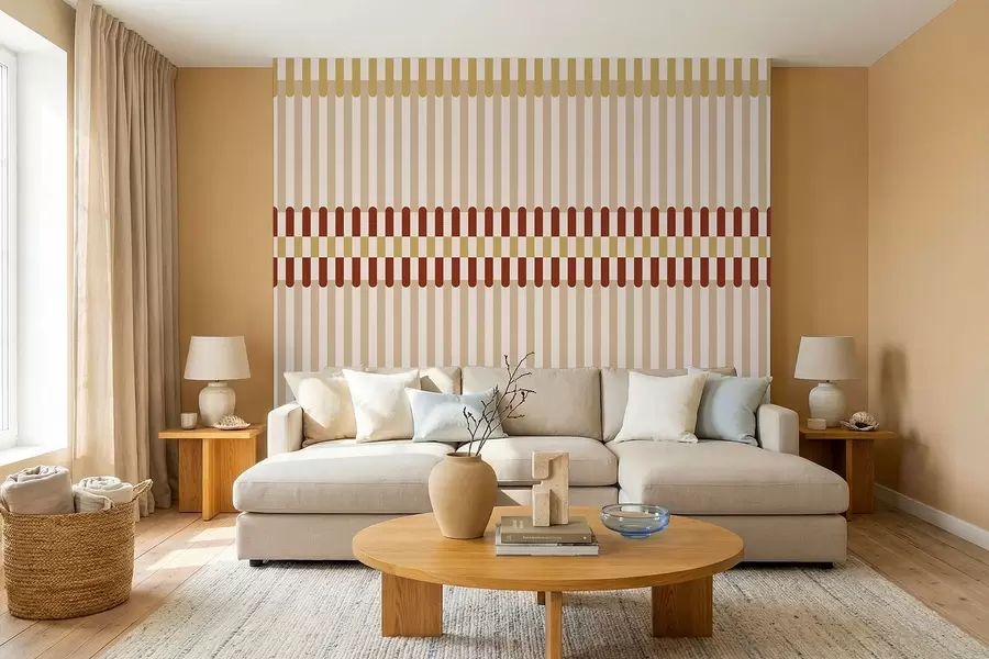 wall murals Striped pattern in beige and terracotta tones w05150v3