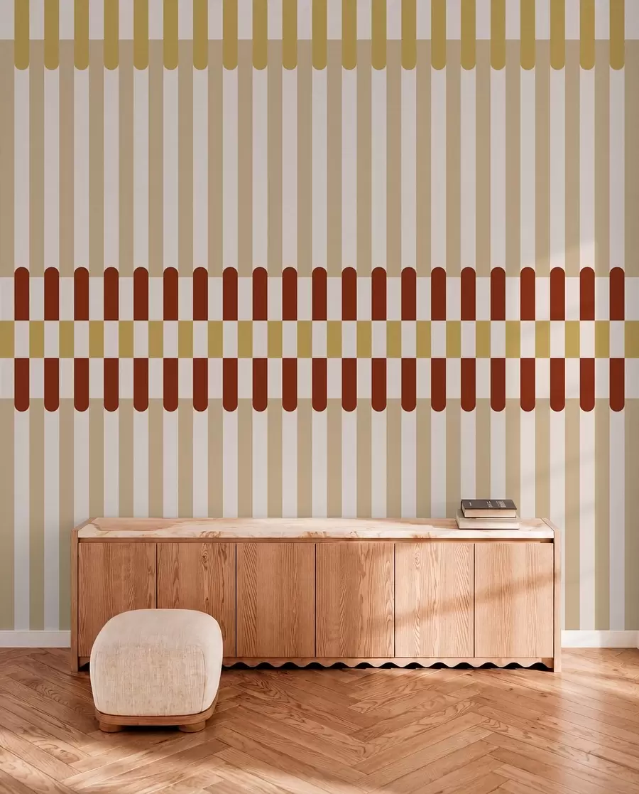 wall murals Striped pattern in beige and terracotta tones w05150v3