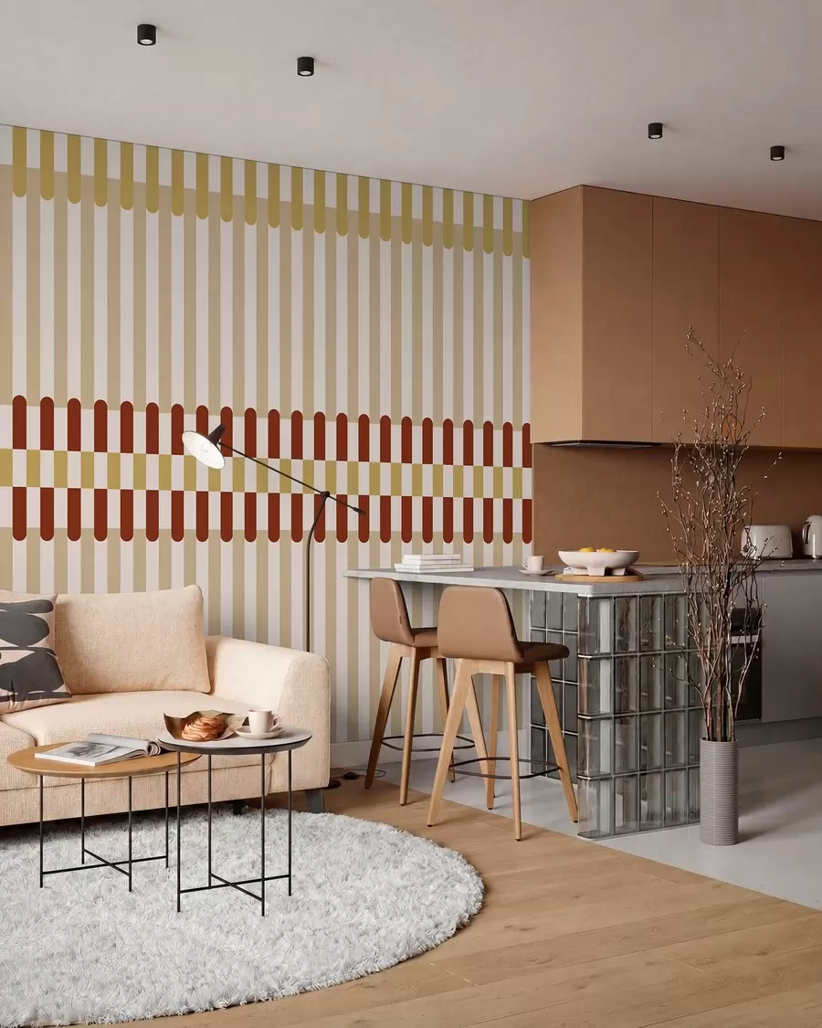 wall murals Striped pattern in beige and terracotta tones w05150v3