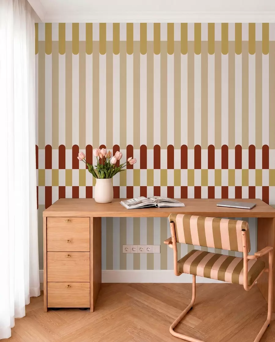 wall murals Striped pattern in beige and terracotta tones w05150v3