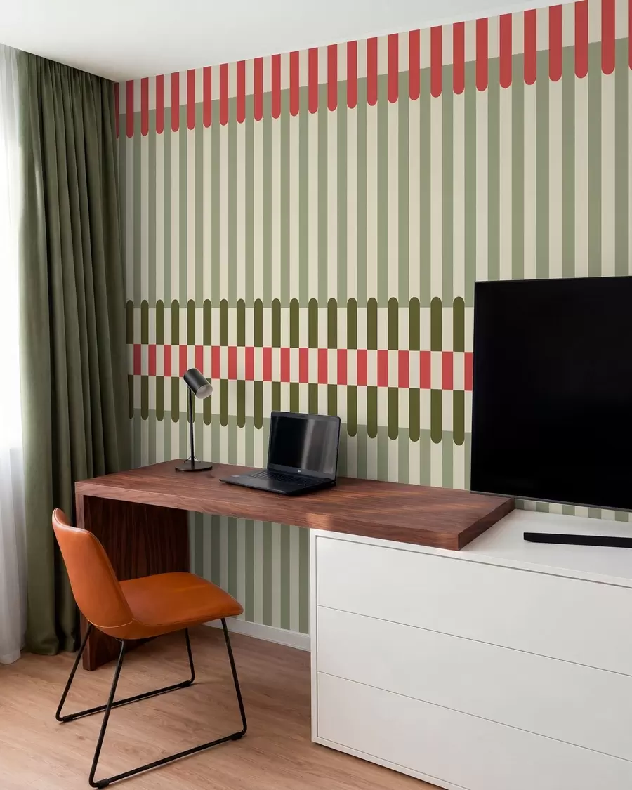 wall murals Striped pattern in green and coral tones w05150v4