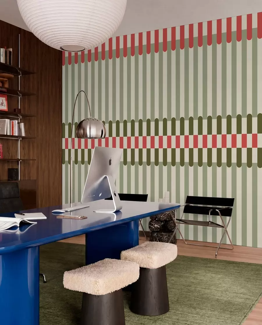 wall murals Striped pattern in green and coral tones w05150v4