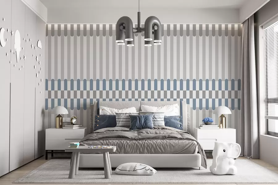 wall murals Striped pattern in gray and blue tones w05150v6