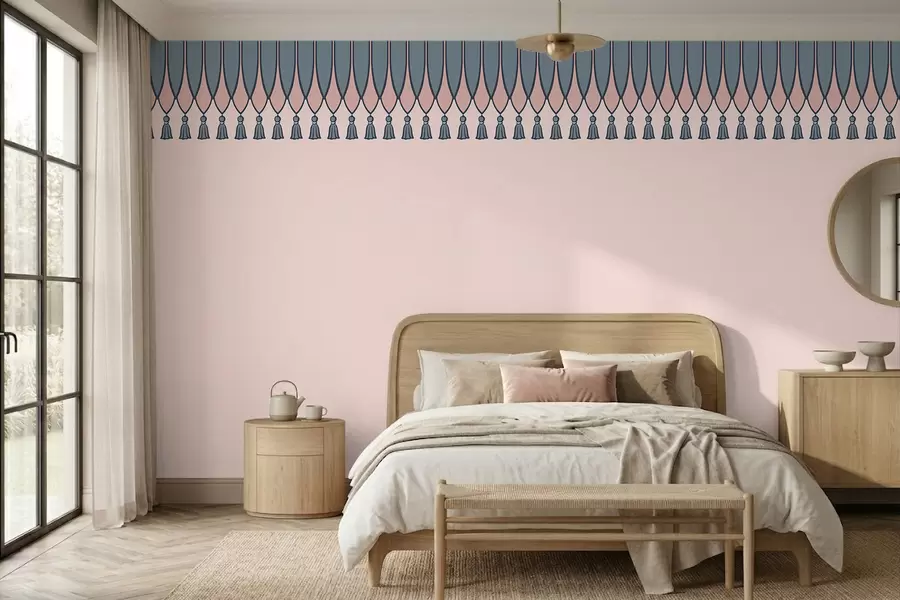 wall murals Decorative border with tassels in pink and blue tones w05544