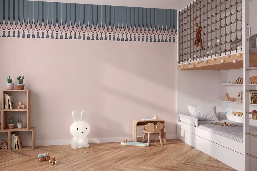 wall murals Decorative border with tassels in pink and blue tones w05544