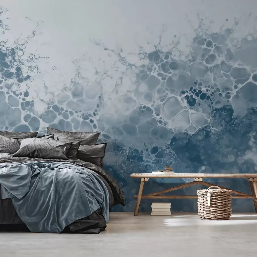 wall murals Airy blue abstraction with bubbles in watercolor style w09673