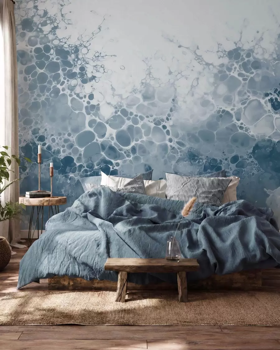 wall murals Airy blue abstraction with bubbles in watercolor style w09673