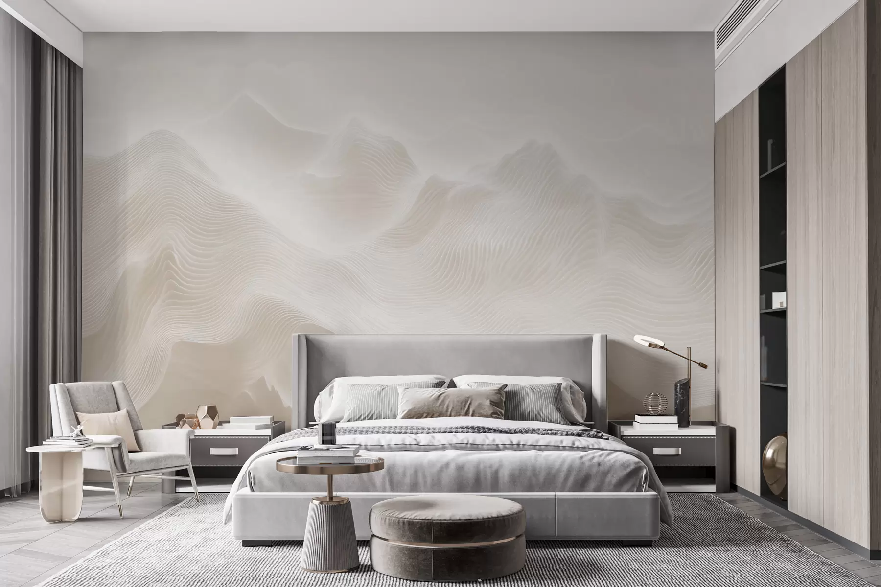 wall murals Abstract wavy mountains in a beige palette in minimalist style w09713