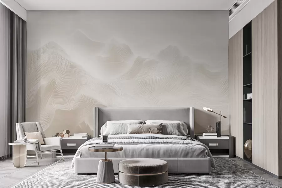 wall murals Abstract wavy mountains in a beige palette in minimalist style w09713
