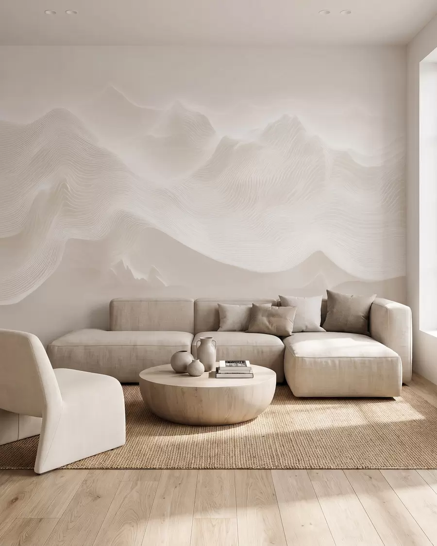 wall murals Abstract wavy mountains in a beige palette in minimalist style w09713