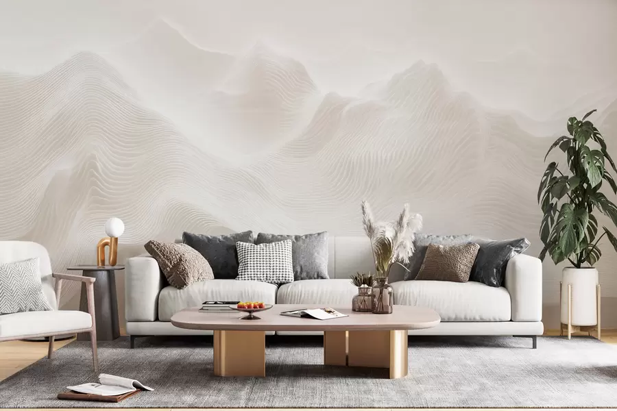 wall murals Abstract wavy mountains in a beige palette in minimalist style w09713