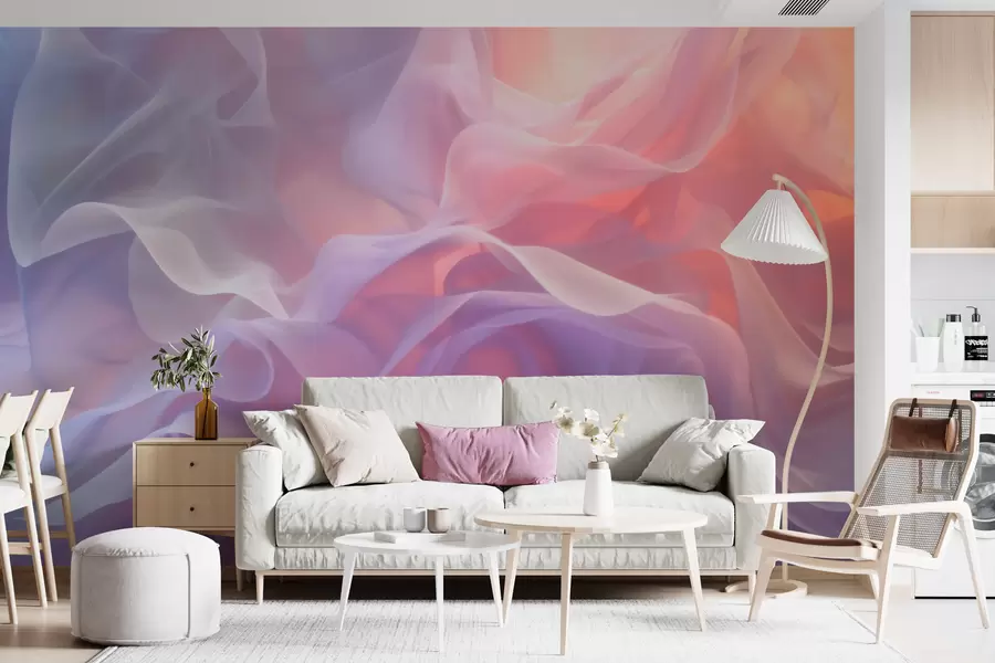 wall murals Airy abstraction with translucent waves in a pink-lilac palette w09851