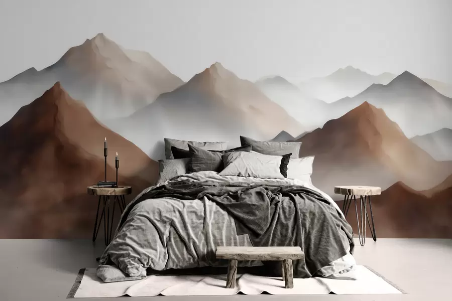 wall murals Misty mountain peaks in a beige-brown palette in watercolor style w09857
