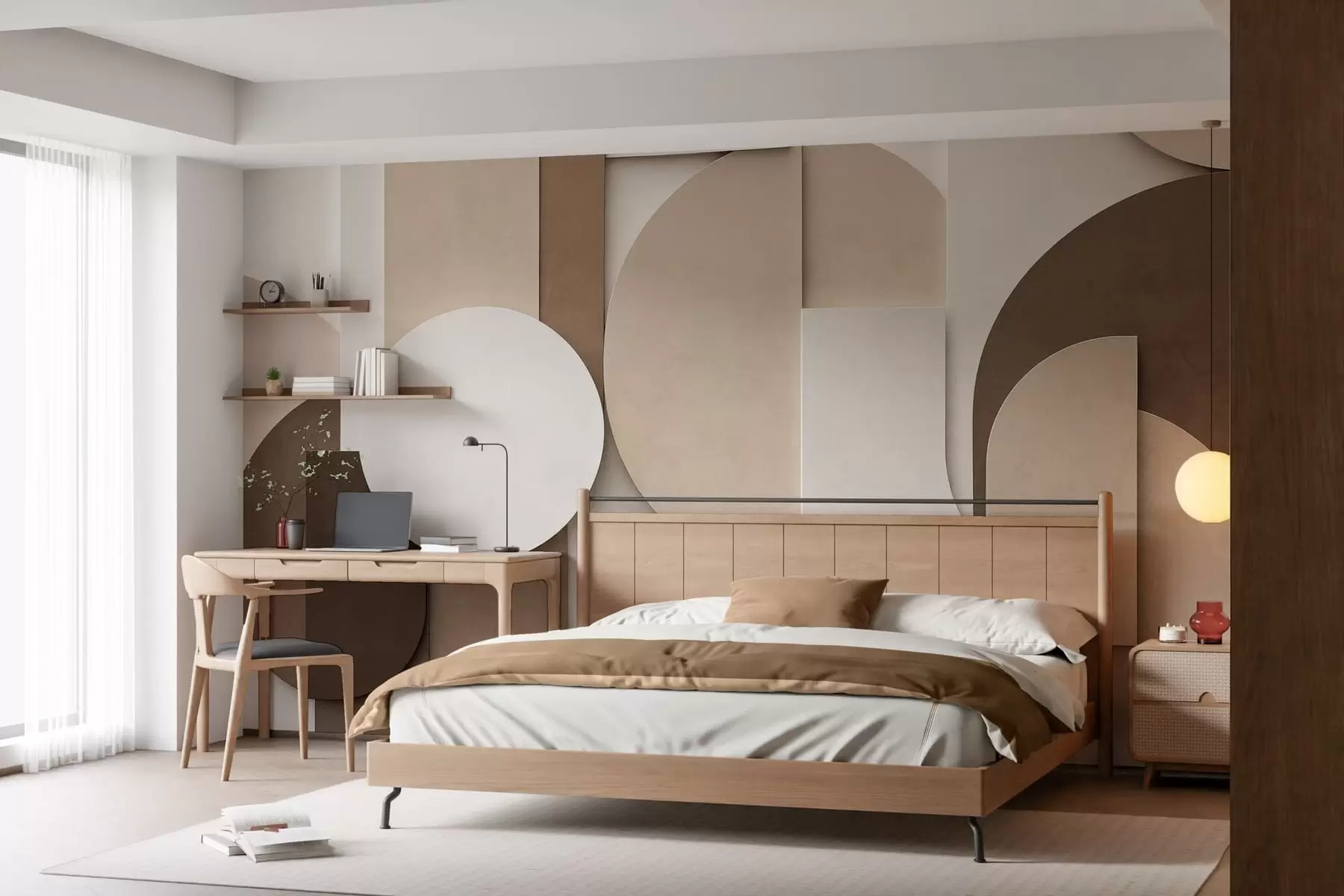 wall murals Textured beige geometric shapes in layered 3D composition, minimalist modern wall art w05598