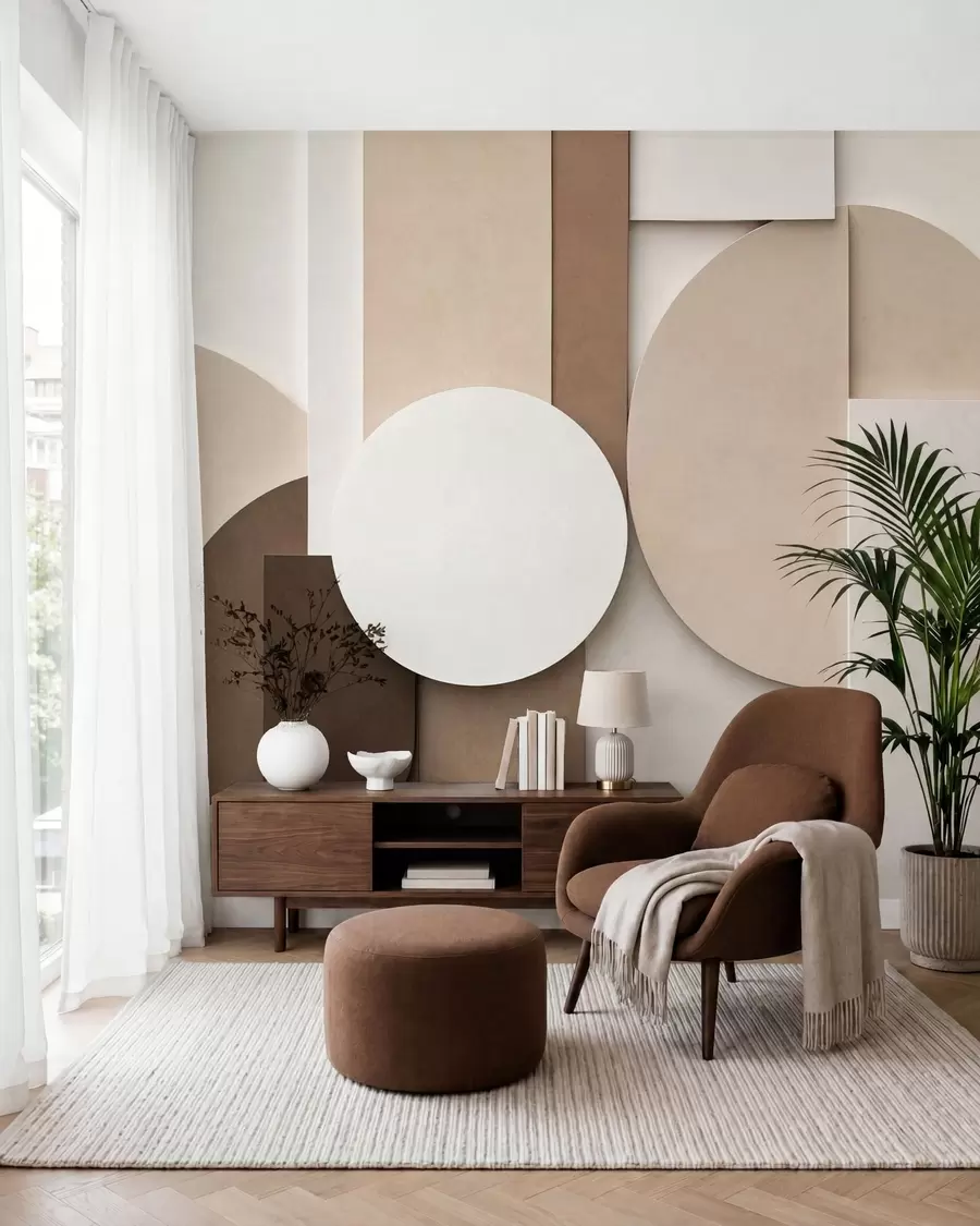 wall murals Textured beige geometric shapes in layered 3D composition, minimalist modern wall art w05598