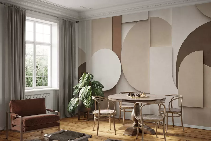wall murals Textured beige geometric shapes in layered 3D composition, minimalist modern wall art w05598