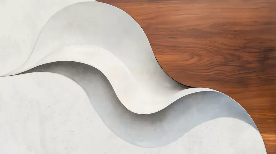 wall murals Flowing abstract waves with warm wood accents, minimalist contemporary design w05599