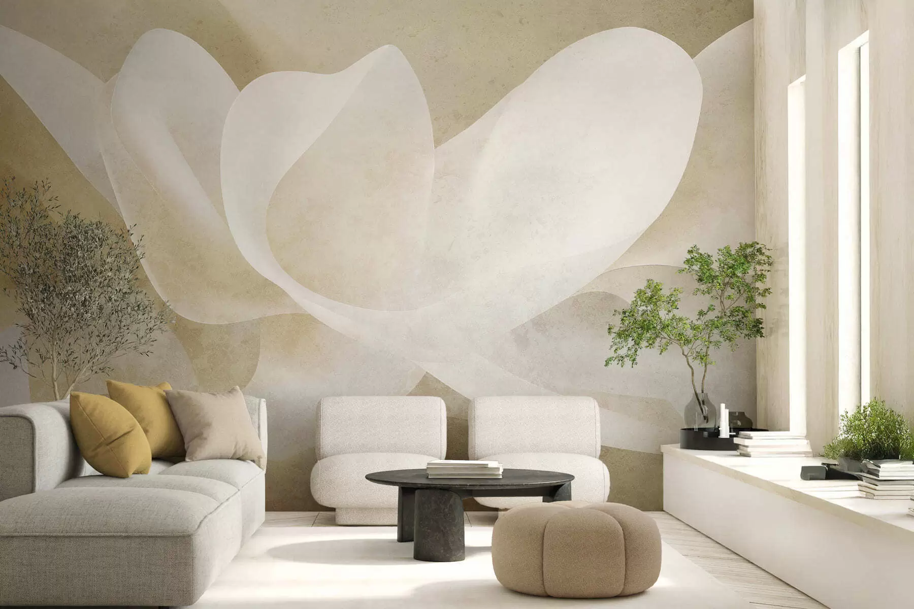 wall murals Abstract pastel petals with soft translucent layers in watercolor style w05603