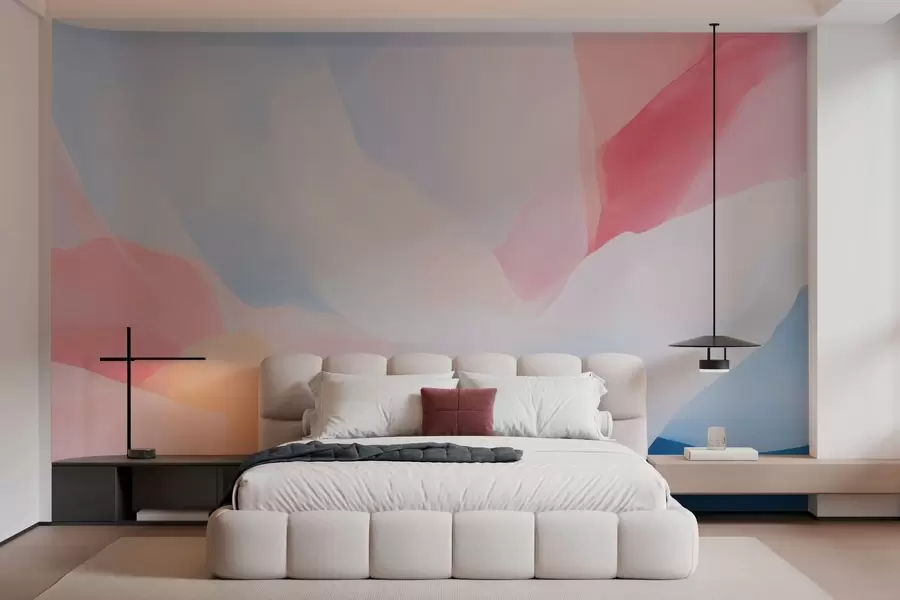 wall murals Abstract pastel waves with soft pink and blue gradients in watercolor style w05609
