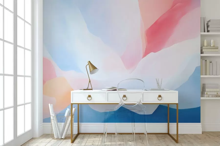 wall murals Abstract pastel waves with soft pink and blue gradients in watercolor style w05609