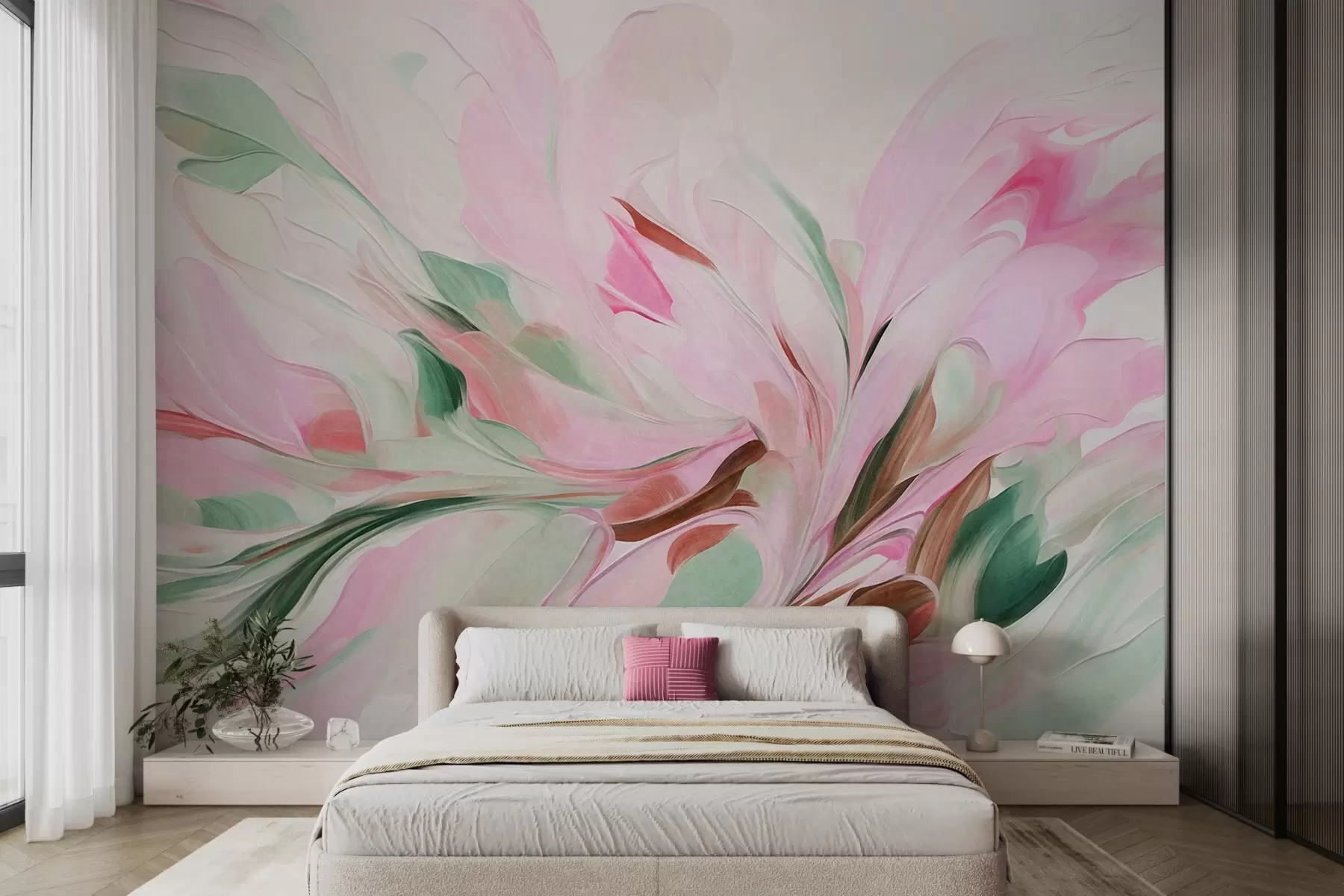 wall murals Abstract floral painting style with soft pastel brushstrokes on a light background w09871v1