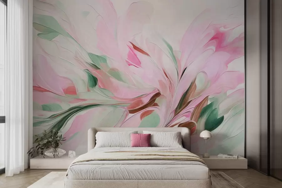 wall murals Abstract floral painting style with soft pastel brushstrokes on a light background w09871v1