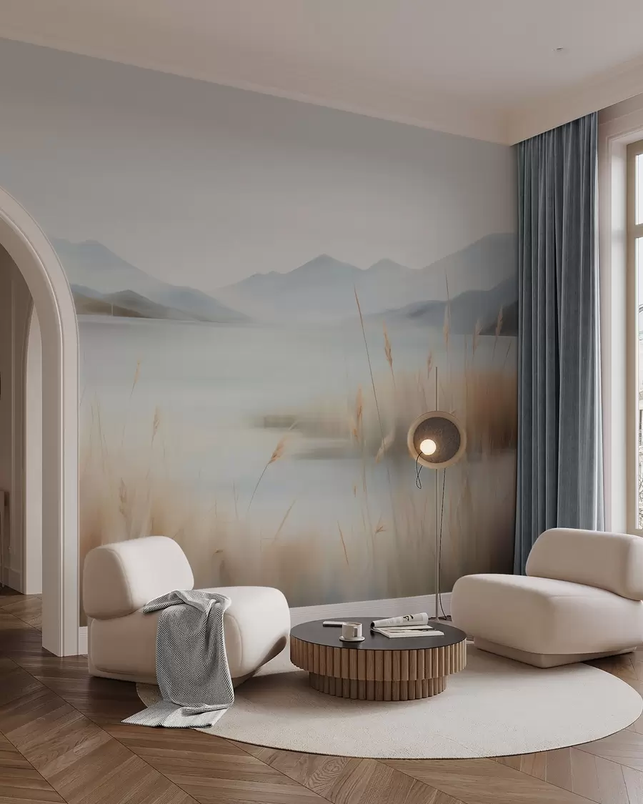 wall murals Abstract landscape of mountains and lake w05584