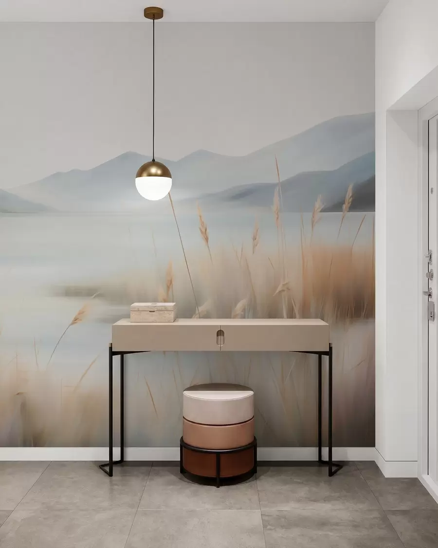wall murals Abstract landscape of mountains and lake w05584