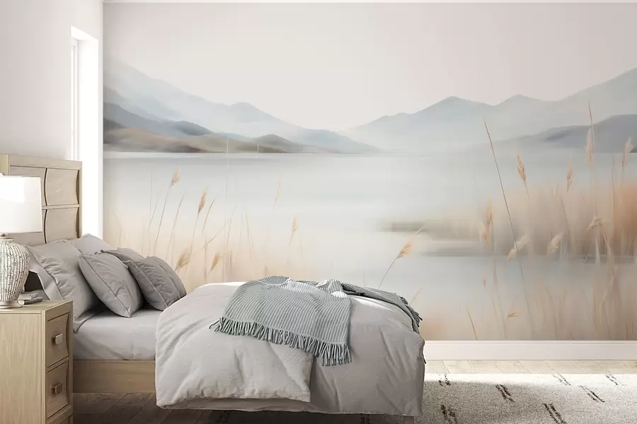 wall murals Abstract landscape of mountains and lake w05584