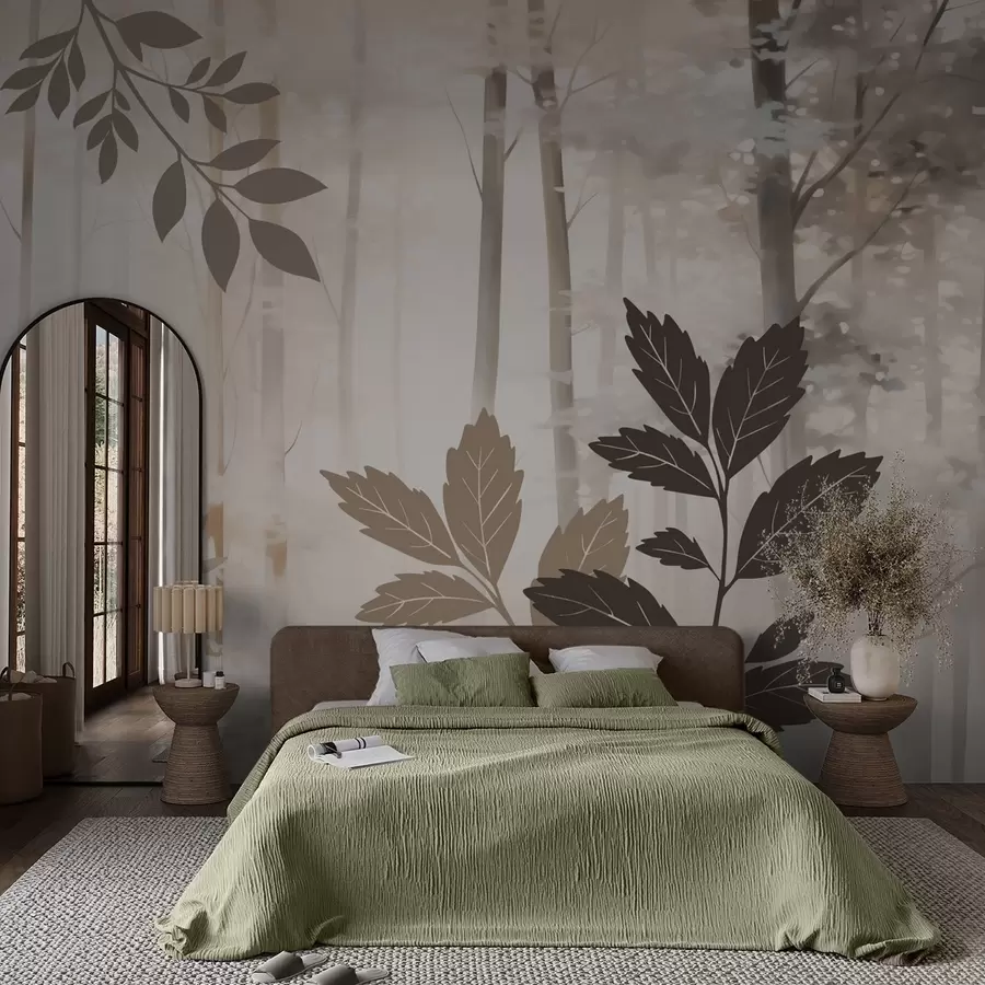 wall murals Silhouettes of vegetation against the background of an abstract forest w05586